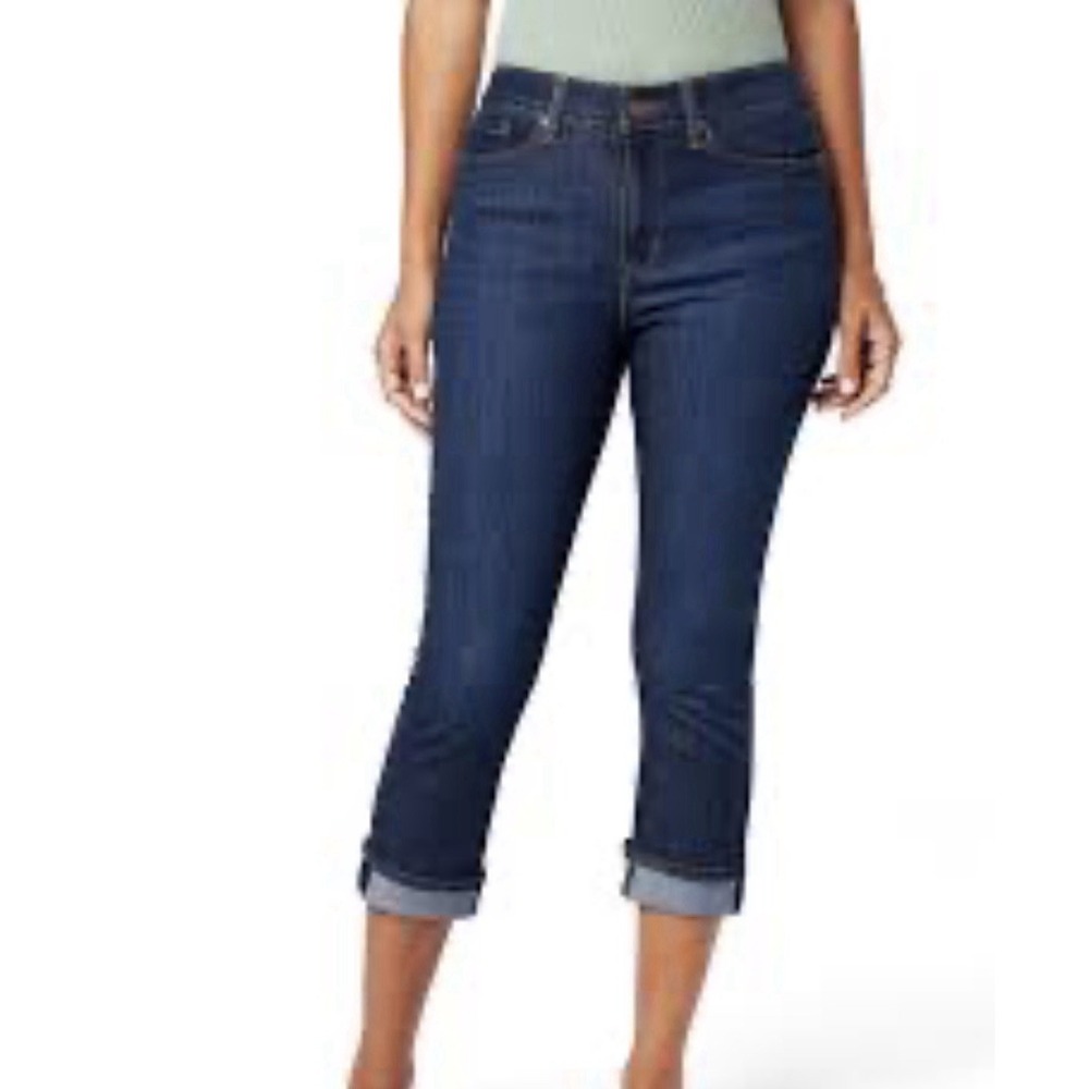 Women LEVI STRAUSS SIGNATURE MID RISE Dark Wash CAPRI JEANS SIZE 12